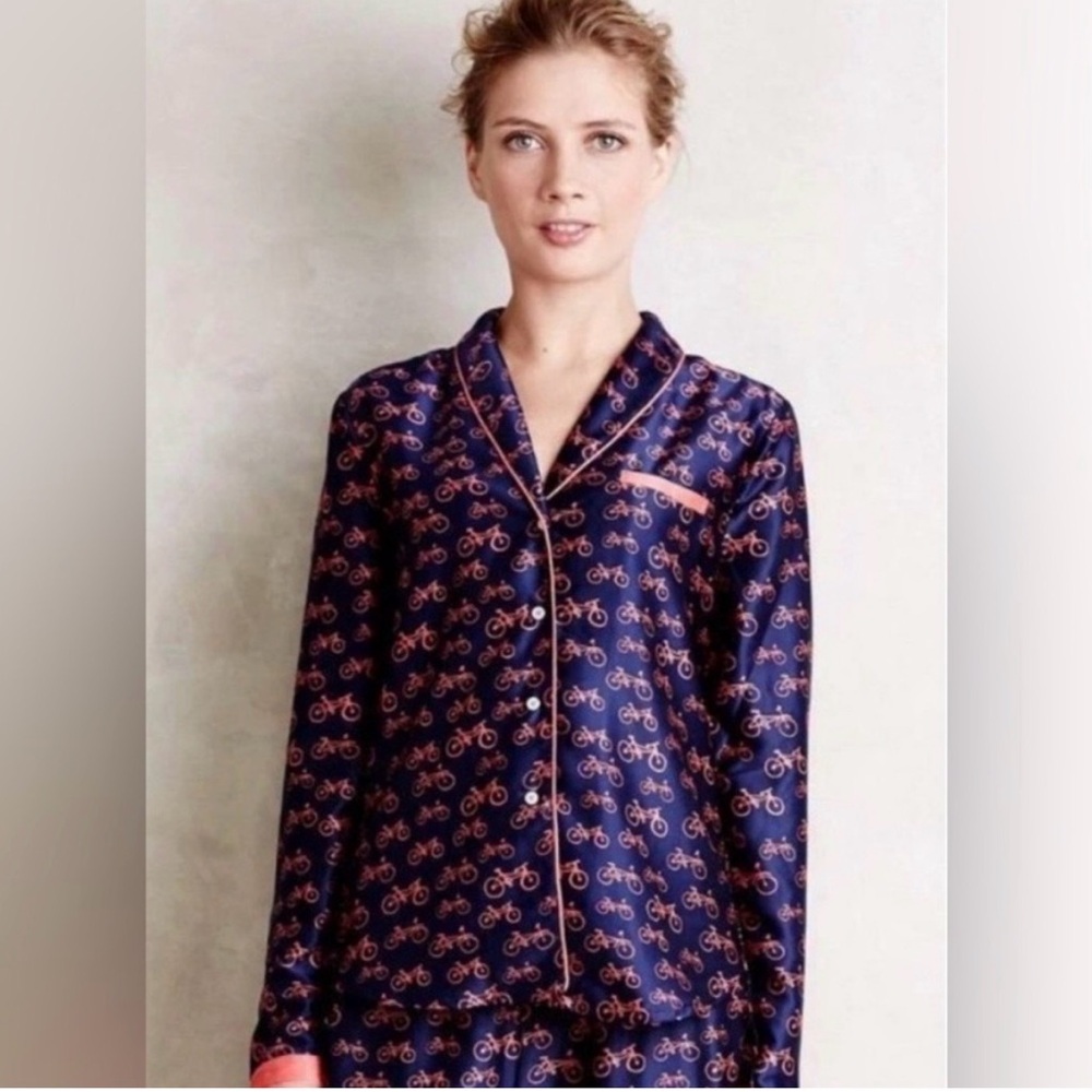 Anthropologie Eloise Bicycle Print Pajama TOP ONLY - Picture 3 of 4